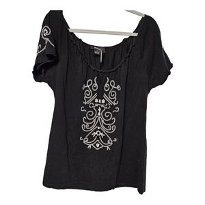 Style & Co. Black Blouse with White Embroidery